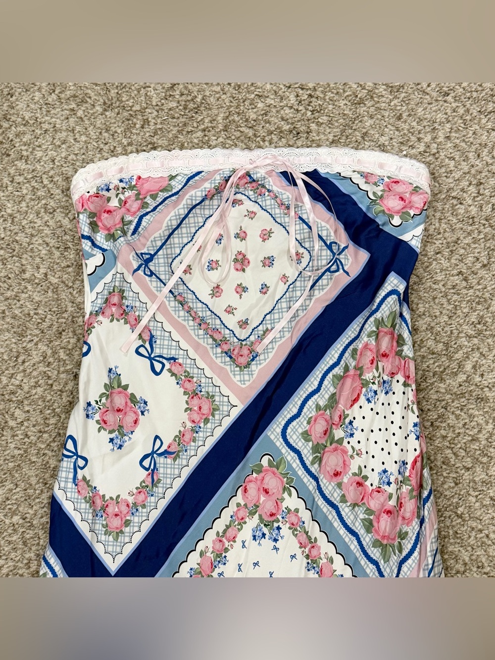 For love and lemons pink and blue floral patchwork strapless dress - Picture 9 of 9